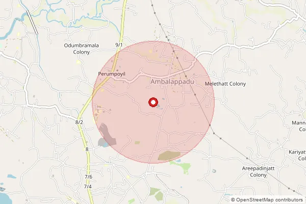 Map showing approximate area covered by Pincode 673616 — Kannan Kara Bo, Kozhikode