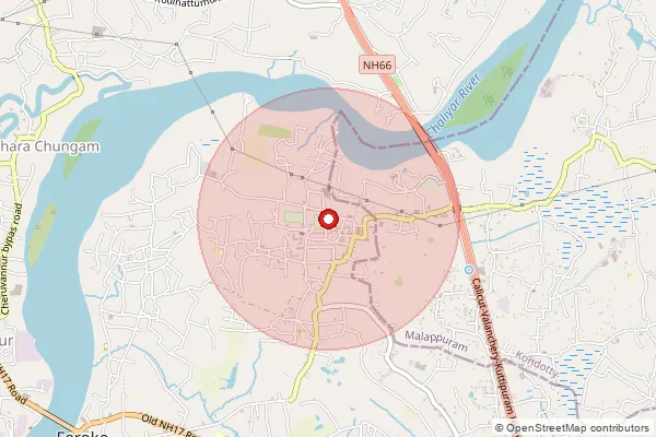 Map showing approximate area covered by Pincode 673632 — Karad Paramba Bo, Malappuram