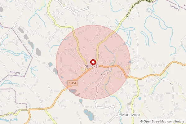 Map showing approximate area covered by Pincode 673634 — Pallikkal Bo, Malappuram