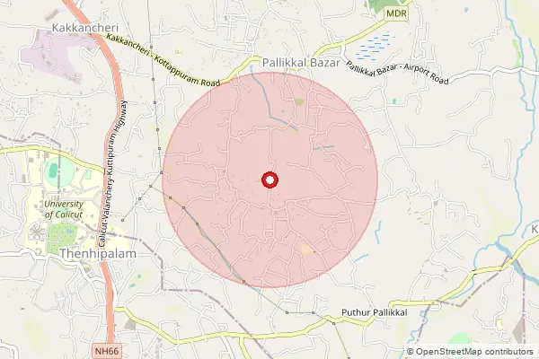 Map showing approximate area covered by Pincode 673636 — Chenakkalangadi Bo, Malappuram