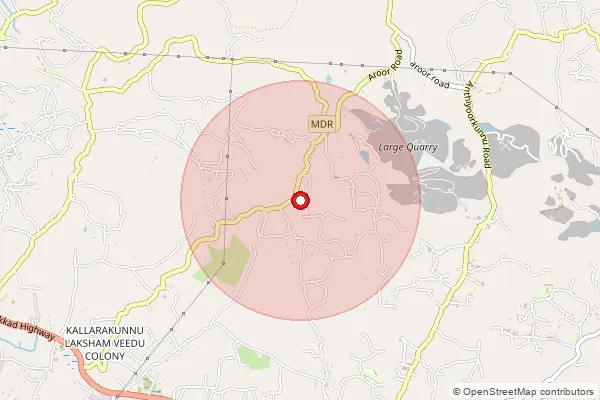 Map showing approximate area covered by Pincode 673637 — Kannamvettikavu Bo, Malappuram