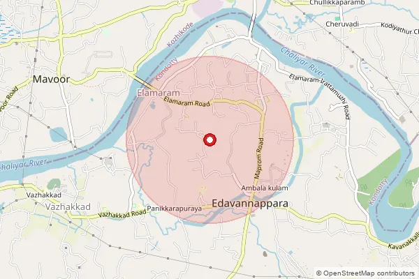 Map showing approximate area covered by Pincode 673640 — Karumarakkad Bo, Malappuram