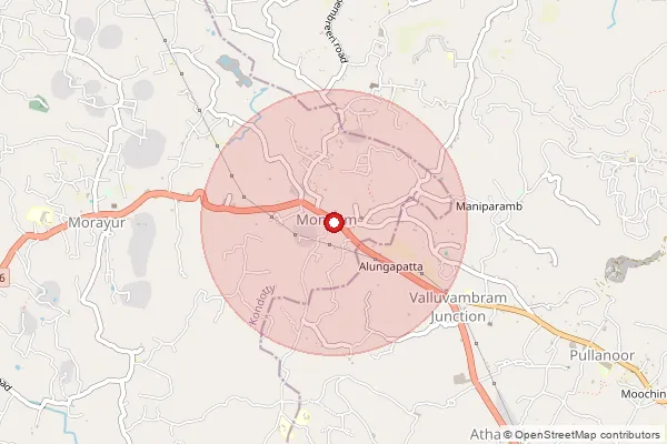 Map showing approximate area covered by Pincode 673642 — Valluvambram Bo, Malappuram