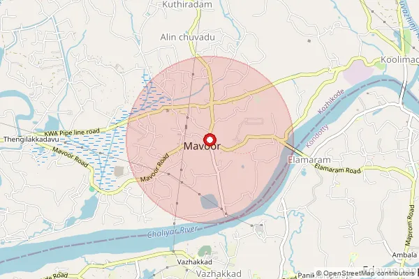 Map showing approximate area covered by Pincode 673661 — Cheruvadi Bo, Kozhikode
