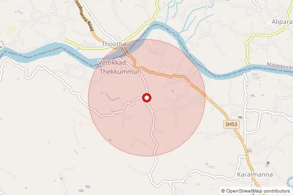Map showing approximate area covered by Pincode 676105 — Mangattiri Bo, Malappuram