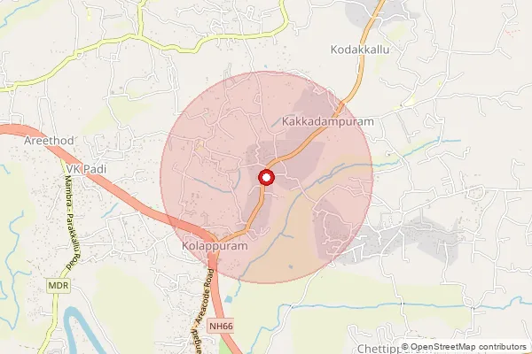 Map showing approximate area covered by Pincode 676305 — Abdurahiman Nagar So, Malappuram