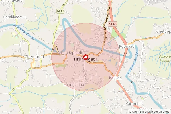 Map showing approximate area covered by Pincode 676306 — Kooriyad Bo, Malappuram