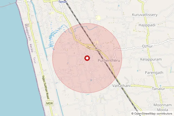 Map showing approximate area covered by Pincode 676307 — Meenadathur Bo, Malappuram