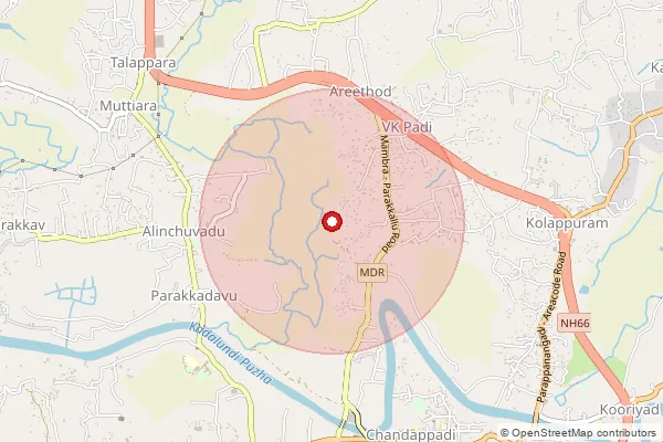 Map showing approximate area covered by Pincode 676311 — Moonniyur South Bo, Malappuram