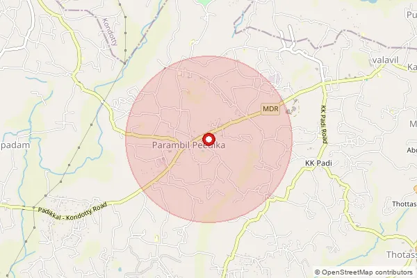 Map showing approximate area covered by Pincode 676317 — Velimukku South Bo, Malappuram