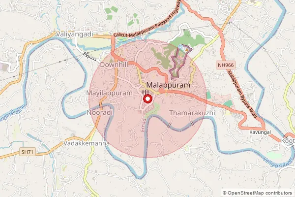 Map showing approximate area covered by Pincode 676505 — Malappuram Ho, Malappuram