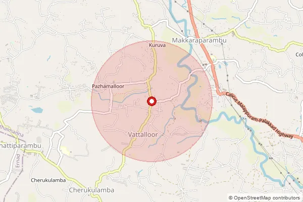 Map showing approximate area covered by Pincode 676507 — Makkaraparamba So, Malappuram