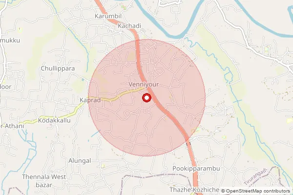 Map showing approximate area covered by Pincode 676508 — Chullippara Bo, Malappuram