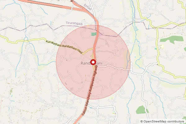 Map showing approximate area covered by Pincode 676510 — Poovanchina Bo, Na