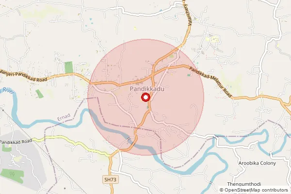 Map showing approximate area covered by Pincode 676521 — Valluvangad Bo, Malappuram