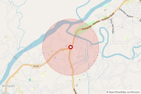 Map showing approximate area covered by Pincode 676542 — Mampad College Bo, Malappuram