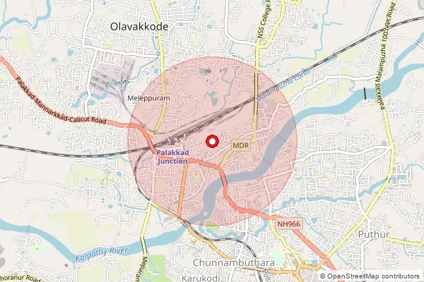 Map showing approximate area covered by Pincode 678002 — Olavakkot Ho, Palakkad