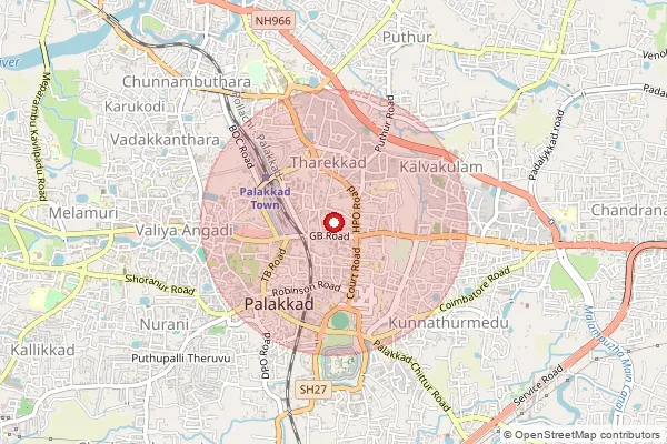 Map showing approximate area covered by Pincode 678007 — Pallatheri Bo, Palakkad
