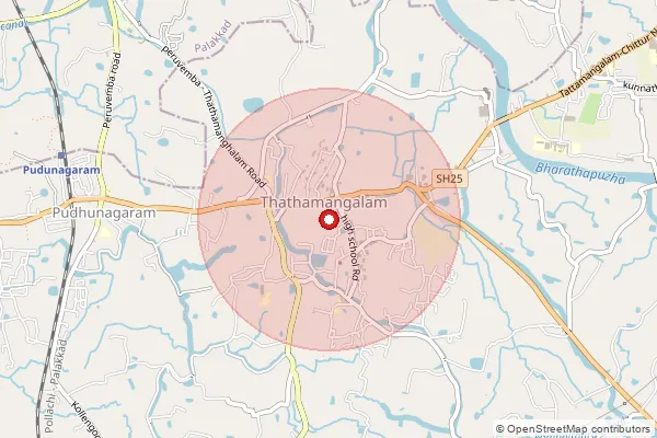 Map showing approximate area covered by Pincode 678101 — Chittur Courts Bo, Palakkad