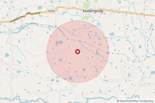 Map showing approximate area covered by Pincode 678502 — Mannalur Bo, Palakkad