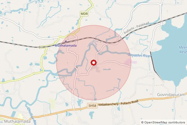 Map showing approximate area covered by Pincode 678507 — Meenkara Dam Bo, Palakkad