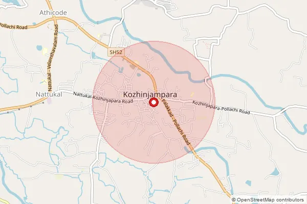 Map showing approximate area covered by Pincode 678554 — Athicode Bo, Palakkad