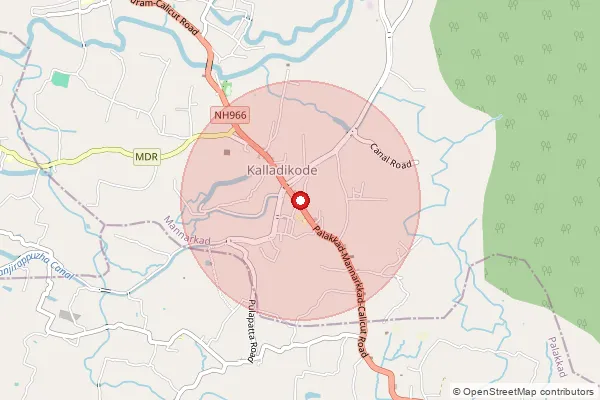 Map showing approximate area covered by Pincode 678596 — Kalladikode So, Palakkad