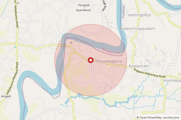 Map showing approximate area covered by Pincode 679304 — Chembra Bo, Palakkad