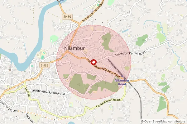 Map showing approximate area covered by Pincode 679330 — Nilambur Rs So, Malappuram