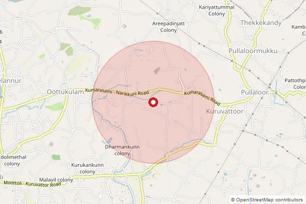 Map showing approximate area covered by Pincode 679336 — Kuruvattur Bo, Palakkad