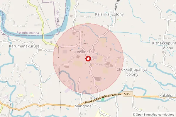 Map showing approximate area covered by Pincode 679504 — Karumanamkurissi Bo, Palakkad