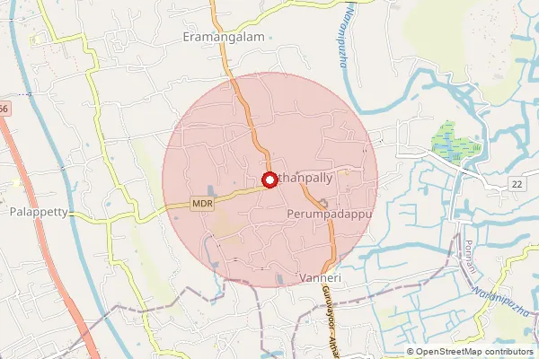 Map showing approximate area covered by Pincode 679580 — Ayirur Bo, Malappuram