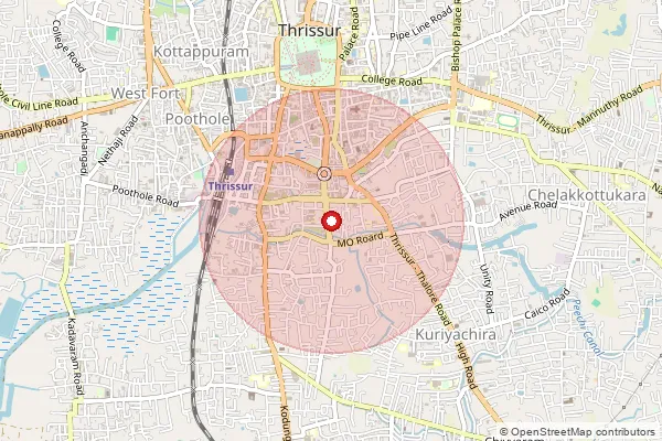 Map showing approximate area covered by Pincode 680001 — Thrissur Ho, Thrissur