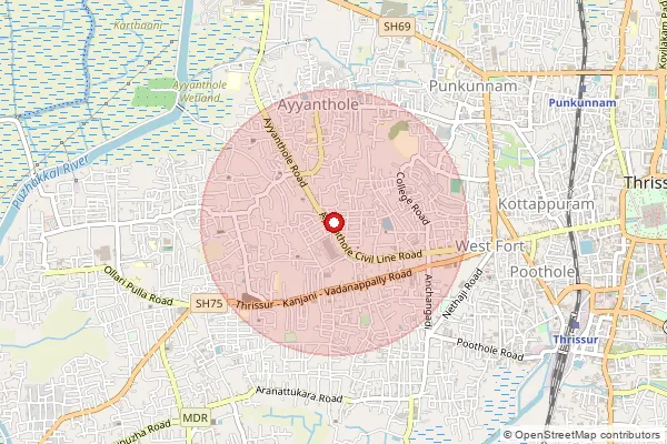 Map showing approximate area covered by Pincode 680003 — Ayyanthole So, Thrissur