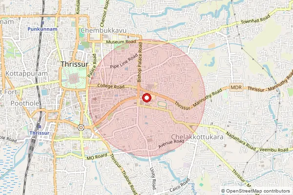 Map showing approximate area covered by Pincode 680005 — Thrissur East So, Thrissur