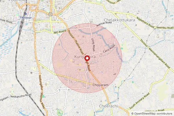 Map showing approximate area covered by Pincode 680006 — Kuriachira So, Thrissur