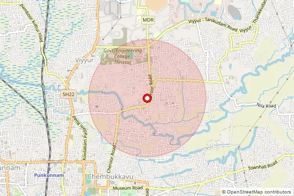 Map showing approximate area covered by Pincode 680008 — Cherur So, Thrissur