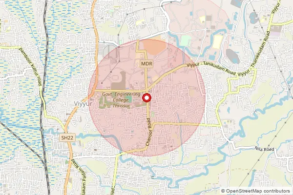 Map showing approximate area covered by Pincode 680009 — Thrissur Engg College So, Thrissur