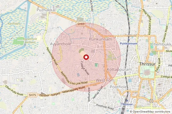 Map showing approximate area covered by Pincode 680011 — Kanattukara So, Thrissur