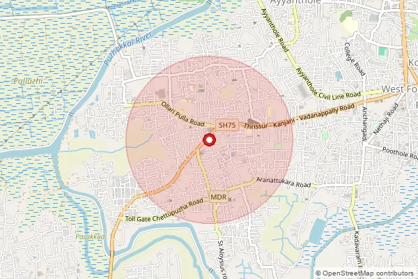 Map showing approximate area covered by Pincode 680012 — Pullazhi So, Thrissur