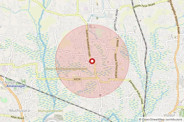 Map showing approximate area covered by Pincode 680013 — Kuttur So Thrissur, Thrissur