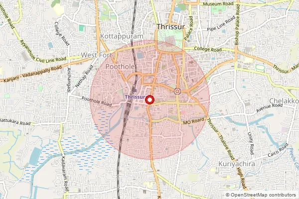 Map showing approximate area covered by Pincode 680021 — Thrissur R S So, Thrissur