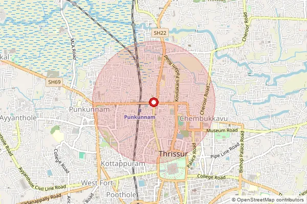 Map showing approximate area covered by Pincode 680022 — Thiruvambady Tsr So, Thrissur