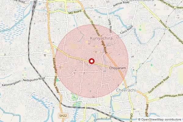 Map showing approximate area covered by Pincode 680026 — Chiyyaram So, Thrissur