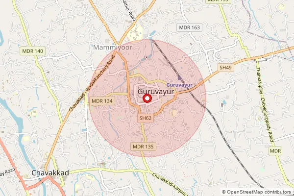 Map showing approximate area covered by Pincode 680101 — Guruvayur So, Thrissur