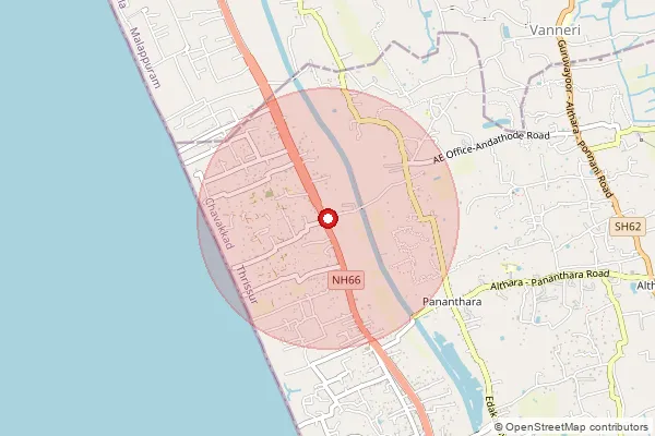 Map showing approximate area covered by Pincode 680102 — Ariyannur So, Thrissur
