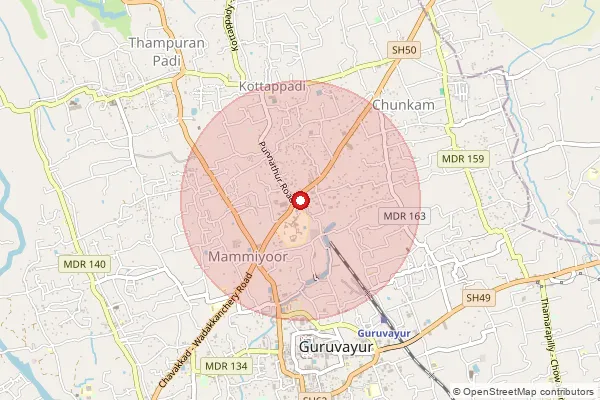 Map showing approximate area covered by Pincode 680103 — Puthanpalli So, Thrissur