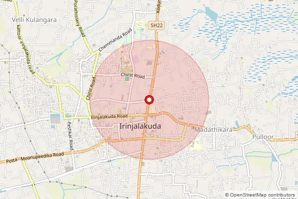 Map showing approximate area covered by Pincode 680121 — Irinjalakuda Ho, Thrissur