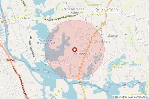 Map showing approximate area covered by Pincode 680123 — Konathukunnu So, Thrissur