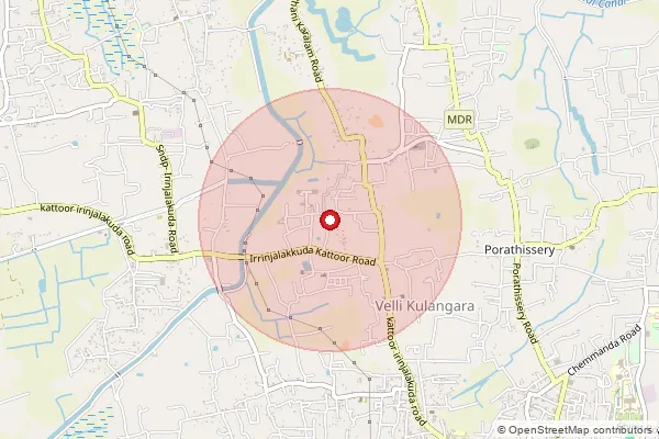 Map showing approximate area covered by Pincode 680125 — Porathissery Bo, Thrissur